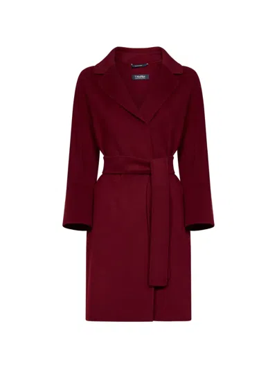 's Max Mara Belted Wool Coat In Red