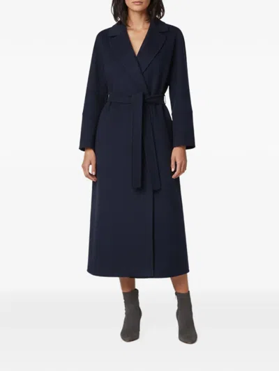 Pre-owned S Max Mara Belted Wrap Coat In Blue