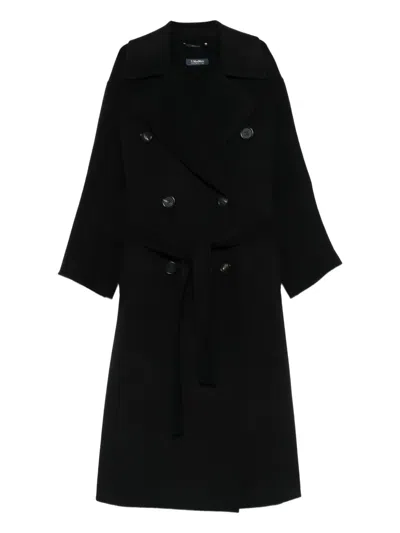's Max Mara 벨트 더블 브레스티드 코트 In Black