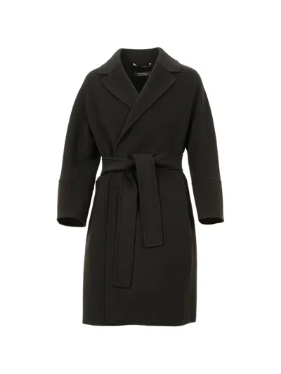 S Max Mara 벨트 노치드 라펠 코트 In Black