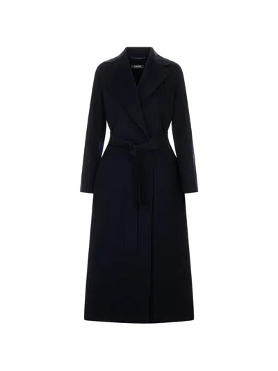 S Max Mara Paola Wool And Cashmere Belted Long Coat In Black
