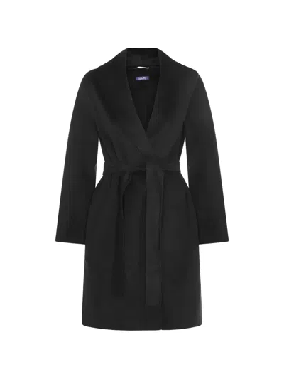 S Max Mara Messi Belted Wool Wrap Coat In Black
