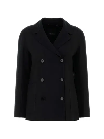 S Max Mara ' Double-breasted Virgin Wool Coat In Black