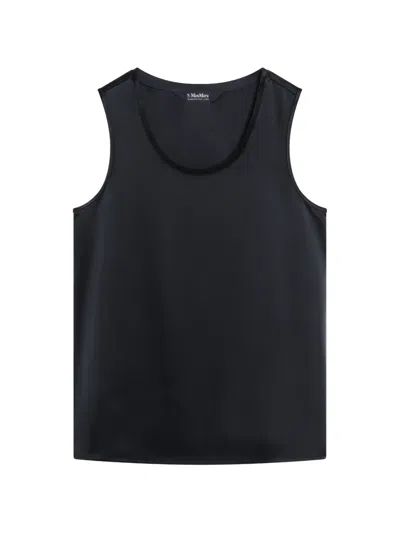 S Max Mara Max Mara S Midnight Blue Satin Top In Black