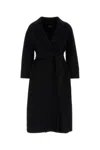 S Max Mara Wool Coat Esturia Waist Belt Knee Length In Black