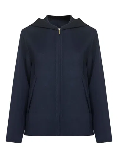 S Max Mara 롤랜드 후드 집업 코트 In Blue