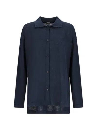 S Max Mara 클래식 칼라 버튼 가디건 In Blue