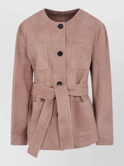 S Max Mara Boemia Suede Coat Belted Waist In Brown