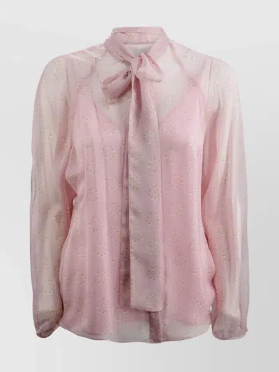 's Max Mara Bow Silk Georgette Blouse Floral In Pink