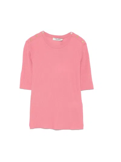 S Max Mara Button-detail Ribbed Sweater In Pink