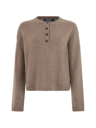 S Max Mara Button-placket Knitted Sweater In Brown