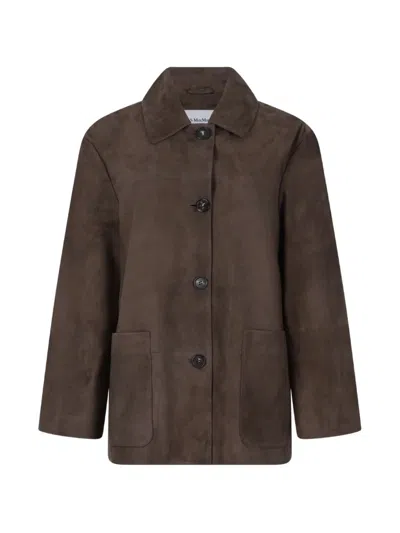 S Max Mara Button-up Suede Jacket In Brown
