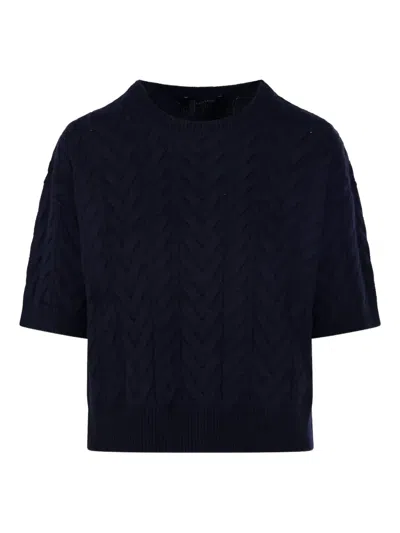S Max Mara Cable-knit Short-sleeve Jumper In Blue