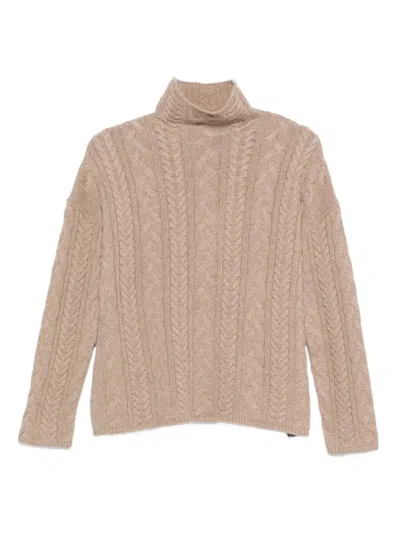 S Max Mara Cable-knit Turtleneck Sweater In Brown