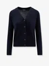 S Max Mara Wool V-neck Cardigan With Elbow Patches In Blue