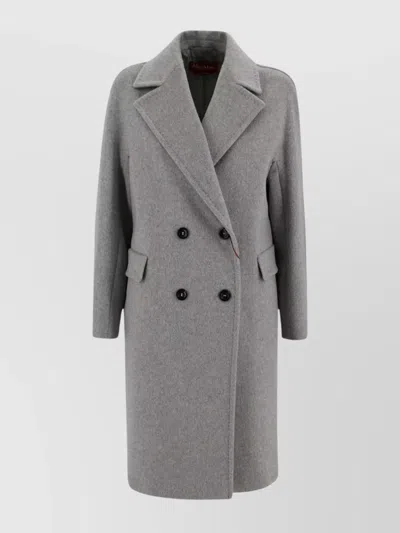 S Max Mara Cashmere Alpaca Virgin Wool Double Breasted Midi Coat In Gray