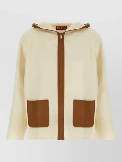 S Max Mara Cashmere Silk Virgin Wool Hooded Coat In Neutral