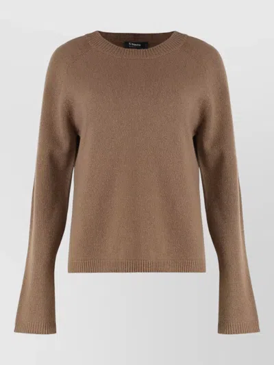 S Max Mara Cashmere Wool Crew Neck Long Sleeve Jumper In Brown