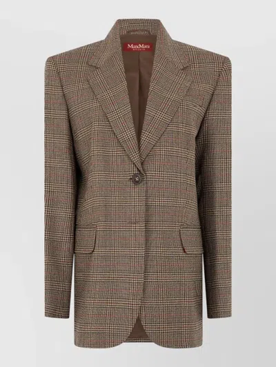 S Max Mara Check Pattern Jacket Long Sleeves Lapels In Brown