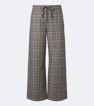 S Max Mara Checked Virgin Wool Wide-leg Pants In Gray
