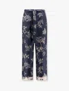 S Max Mara Cinzia Drawstrings Pants Printed Silk Twill Trousers Blue In Blue