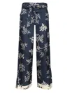 S Max Mara Cinzia Drawstrings Pants Printed Silk Twill Trousers Blue In Blue