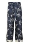 S Max Mara Cinzia Drawstrings Pants Printed Silk Twill Trousers Blue In Blue