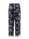 S Max Mara Cinzia Drawstrings Pants Printed Silk Twill Trousers Blue In Blue