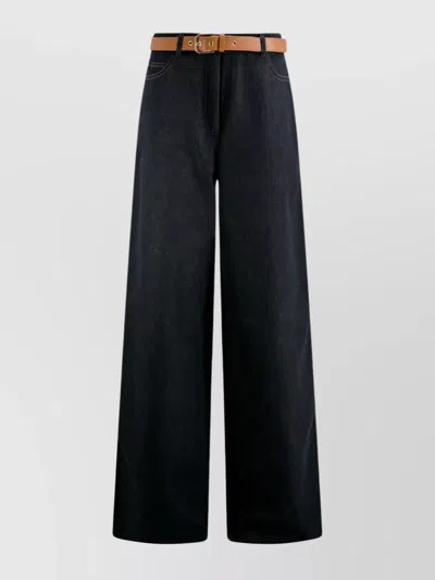 's Max Mara Cobalt Linen Cotton Blend Wide Leg Trousers In Black