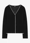 S Max Mara Contrast-trims Wool Cardigan In Black