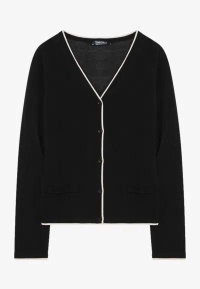 's Max Mara Contrast-trims Wool Cardigan In Black