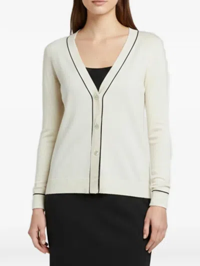 Pre-owned S Max Mara Contrast-trim Button-front Cardigan In Neutrals