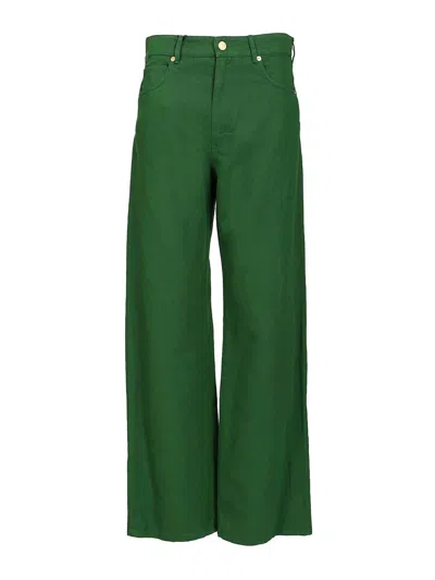 S Max Mara Cotton And Linen Drill Trousers In Green