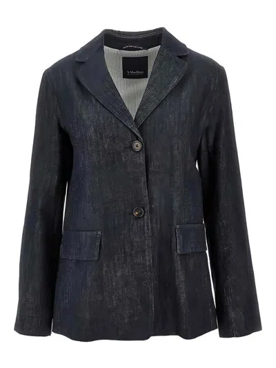 S Max Mara Cotton Denim Single-breasted Straight Blazer In Blue