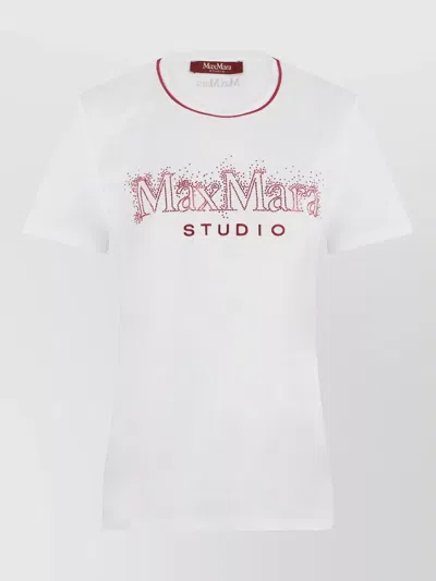 S Max Mara Cotton Jersey Logo T Shirt Contrast Trim In White
