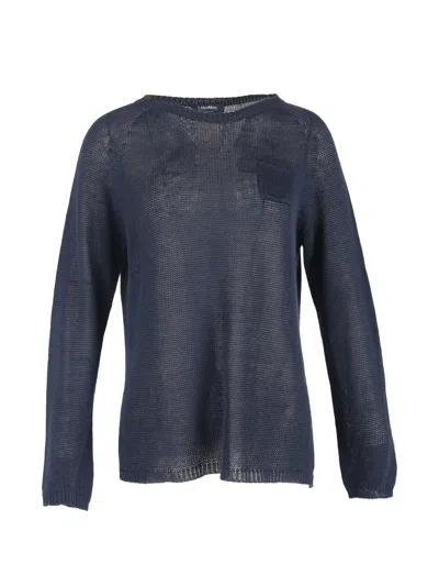 Pre-owned 's Max Mara Cotton Patch-pocket Sweater In Blue