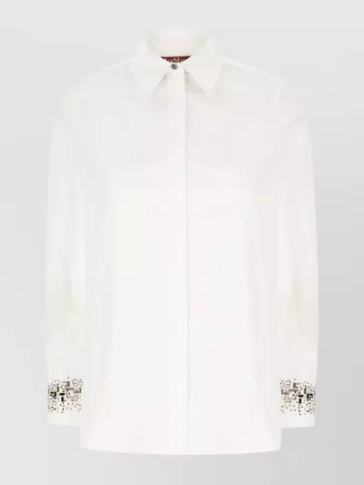 's Max Mara Cotton Poplin Shirt Rhinestone Embellishments In White