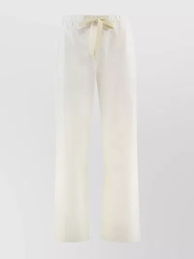 S Max Mara Cotton Trousers Poplin Bow Detail In White