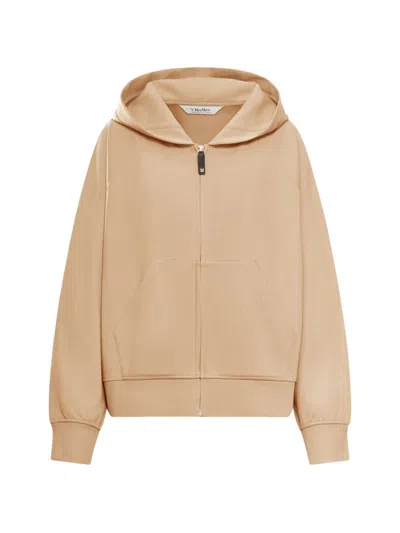 S Max Mara Cotton Zipped Hoodie In Brown