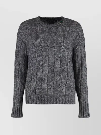 S Max Mara Cotton-blend Embellished Appliqué Crew-neck Sweater In Gray