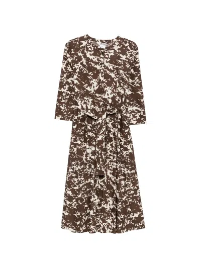 S Max Mara Cow-print Belted Midi Dress In Brown