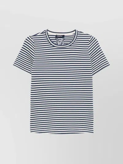 S Max Mara Crew Neck Embroidered Detail Horizontal Stripe Top In Beige