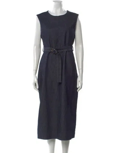Pre-owned 's Max Mara Crew Neck Midi Length Dress In Blue