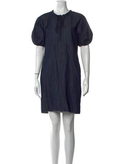 Pre-owned 's Max Mara Crew Neck Mini Dress In Blue