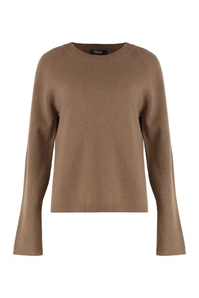 S Max Mara Crew Neck Sweater Damasco In Wool And Cashmere In Brown