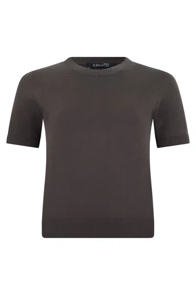S Max Mara Crew Neck Sweater With Short Sleeves In Gray