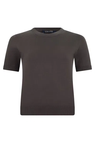 S Max Mara Crew Neck Sweater With Short Sleeves In Brown