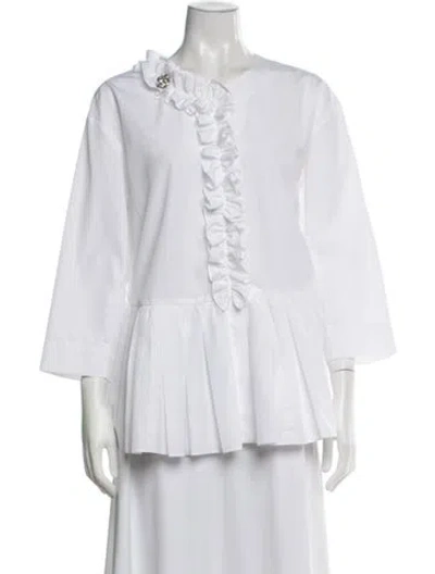 Pre-owned S Max Mara Crew Neck Three-quarter Sleeve Blouse In Neutrals