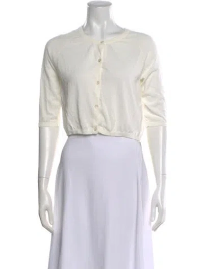 Pre-owned 's Max Mara Crew Neck Three-quarter Sleeve Button-up Top In Neutrals