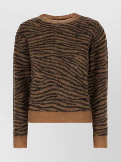 S Max Mara Crew Neck Zebra Pattern Knit Sweater In Red